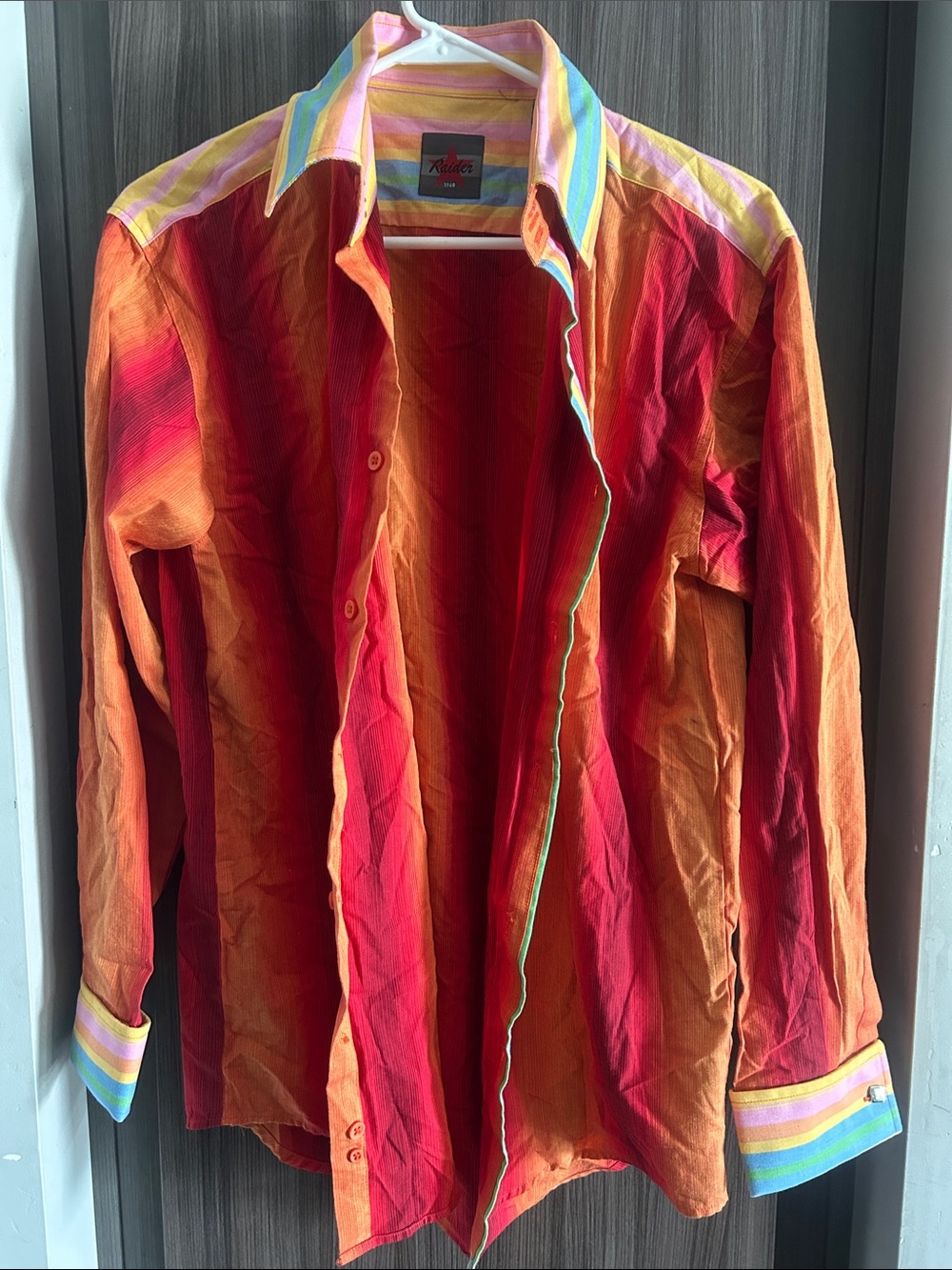 Colorful Striped Collar Button-Up Shirt - Bright Orange & Red